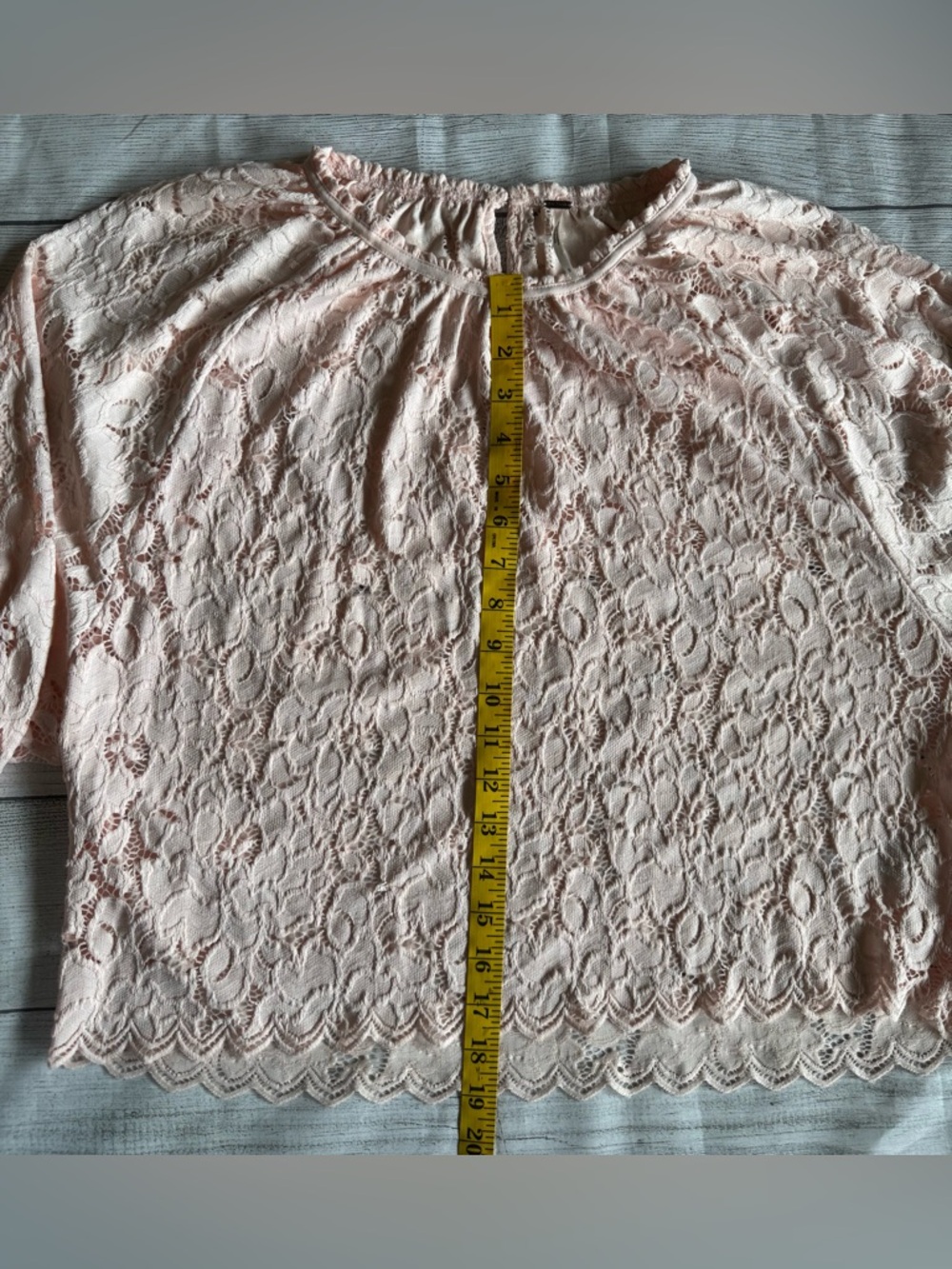 Free People Blush Pink Lace Boho Blouse Sheer Long Sleeve Romantic Top Size S - Picture 10 of 12